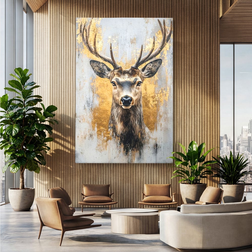 Tablou canvas cu tablou canvas cu cerb si accente aurii, fara rama, pe sasiu de lemn, pe perete intr-un birou